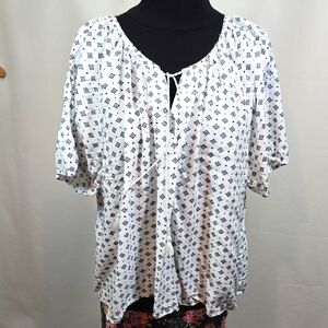 ANGELS Forever Young Summer Blouse Rayon Tie Front Keyhole Neck 3X